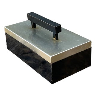 Vintage Metal and Wood Lidded Box For Sale