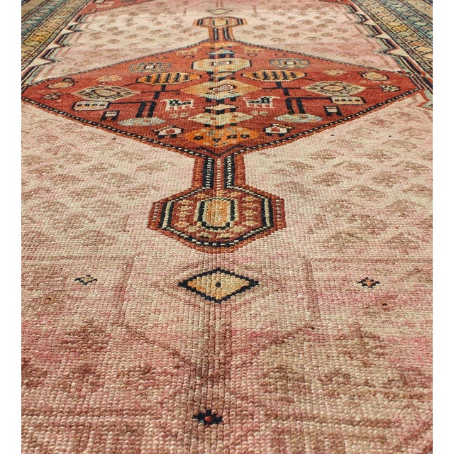 Textile Antique Persian Serab Rug With Geometric Medallion Design in Tan and Pink 3'4"x6'3" For Sale - Image 7 of 8