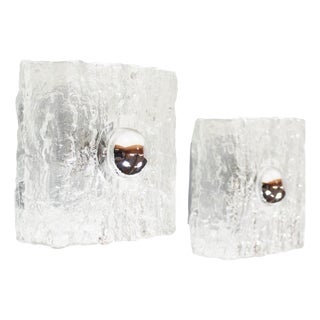 Large Ice Glass Wall Lamps from Kaiser-Leuchten, 1970s, Set of 2 For Sale