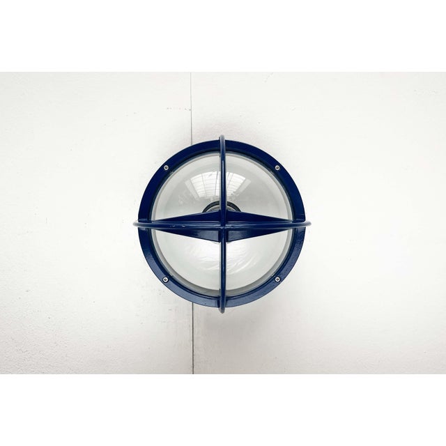 Mid-Century Modern Danish Pirate Blue Metal Outdoor Wall Lamp by Eva and Nils Koppel, Gert Edstrand for Nordisk Solar, 1960s For Sale - Image 15 of 18