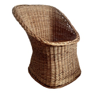 Mid-Century French Barrel Wicker Armchair in Woven Rattan and Willow, 1960s For Sale