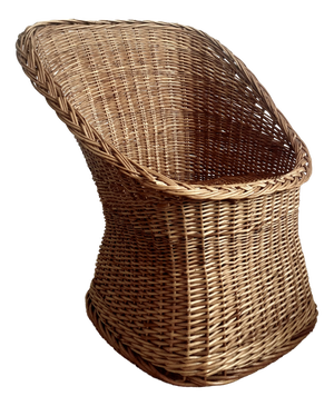 Mid-Century French Barrel Wicker Armchair in Woven Rattan and Willow, 1960s