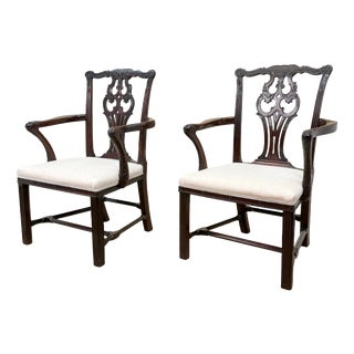 18th Century Chippendale Mahogany Carver Armchairs, 1760, Set of 2 For Sale