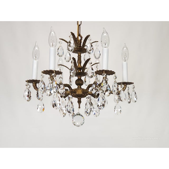 Antique 6 Arm 6 Light Darling Dainty Brass Cut Lead Glass Crystal Chandelier For Sale - Image 10 of 10