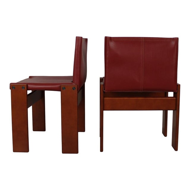 English Red Leather Monk Chairs by Afra & Tobia Scarpa for Molteni, 1973, Set of 10 For Sale - Image 10 of 18
