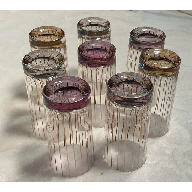 Culver Mid-Century Modern Atomic Multi Color Highball Barware Glasses With Caddy- Set of 8 For Sale - Image 9 of 12