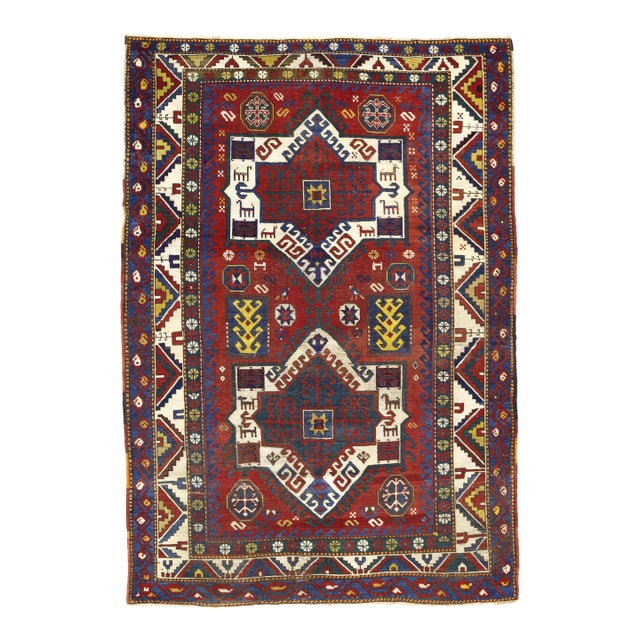 Antique Caucasian Kazak Rug 4'9" X 6’11" For Sale
