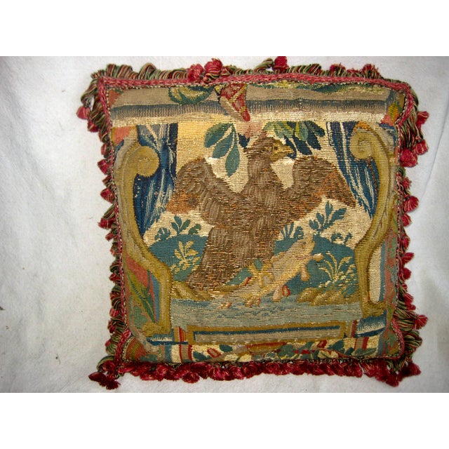 Pair of Tapestry Pillows a Dragon and an Fishing Eagle For Sale - Image 4 of 9