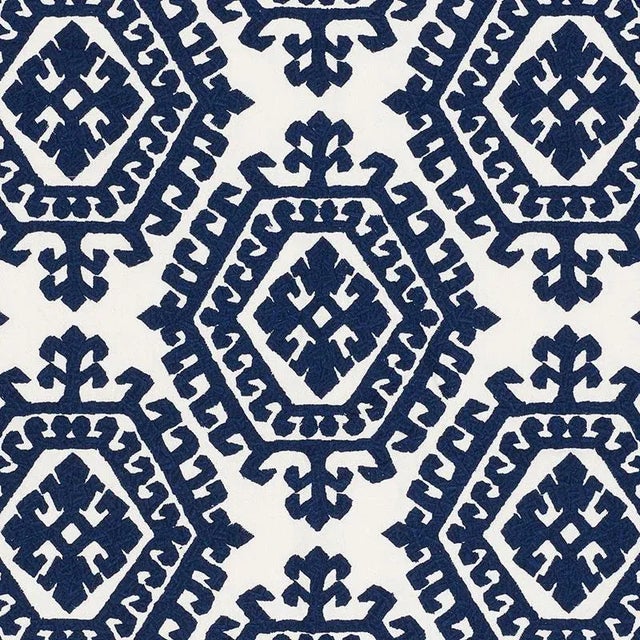 Sample - Schumacher Omar Embroidery Fabric in Navy For Sale