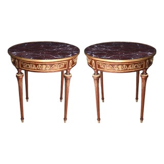 French Empire Style Gilt Side Tables with Marble Tops, Set of 2 For Sale