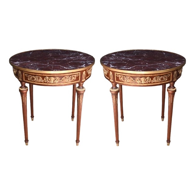 French Empire Style Gilt Side Tables with Marble Tops, Set of 2 For Sale