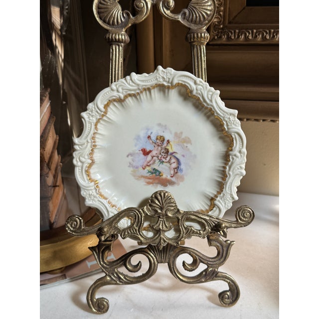 Rococo Antique T&v Limoges France Gilt Cherub Porcelain Plates – Set of 4 For Sale - Image 3 of 12