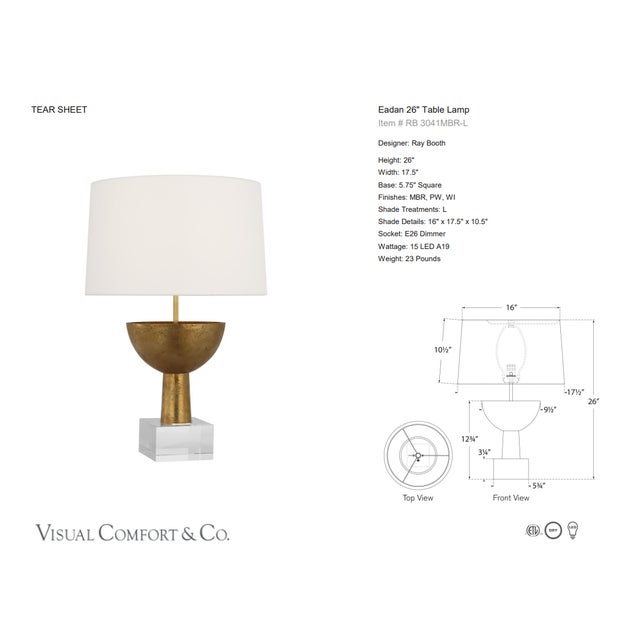 Ray Booth by Visual Comfort Signature Eadan 26" Table Lamp in Museum Brass with Linen Shade Designer: Ray Booth Height:...