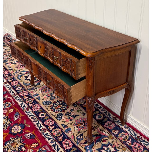 Brown Antique French Chest of Drawers Console Serpentine Carved Walnut Louis XV c.1920 For Sale - Image 8 of 18