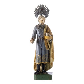 Religious Artist, Saint Joachim, 19th Century, Gilded & Painted Wood For Sale