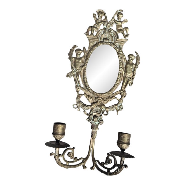 19thc French Louis XVI Gilt Bronze Wall Sconce Cherub Detail For Sale