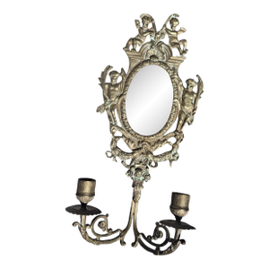 19thc French Louis XVI Gilt Bronze Wall Sconce Cherub Detail