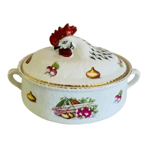Vintage French Porcelain Covered Vegetable Tureen Figural Rooster