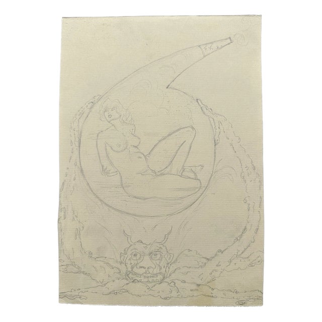 Carl Heinz Berberich, Nude, Devil Fries the Naked Vulva in the Glass Flask of Sin to…, Pencil on Paper For Sale