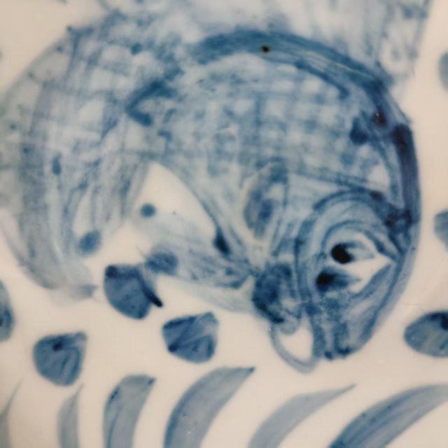 Chinese Ceramic Plate,Blue and White Porcelain Plate Hand Painted Fish Pattern For Sale - Image 9 of 11