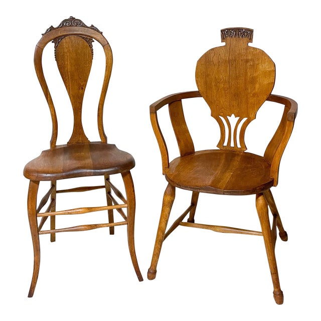 Late 19th Century Set of Two Antique Cherry Chairs For Sale