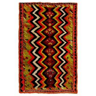 Antique Gabbeh Red and Green Wool Persian Rug For Sale