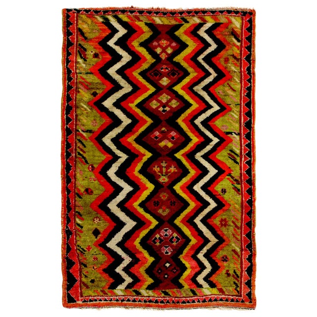 Antique Gabbeh Red and Green Wool Persian Rug For Sale