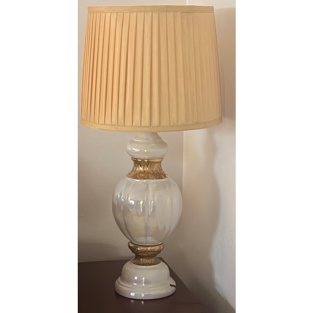 Sculptural Opalescent Glass Accent Lamp With Gold Detailing. Hollywood Regency Statement Lighting For Sale - Image 6 of 6