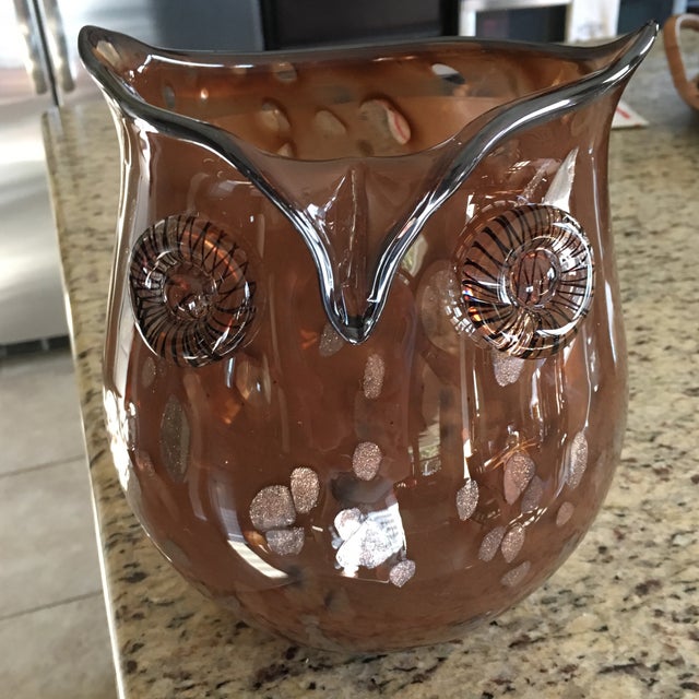 Blenko Style Amber Art Glass Owl Vase Chairish