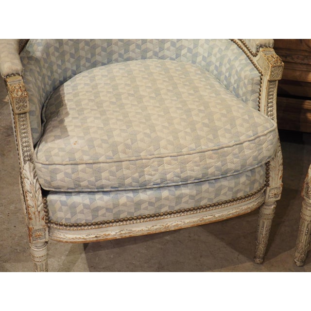 Rare Pair of Period French Louis XVI His and Hers Bergère Armchairs, Circa 1780 For Sale - Image 10 of 12