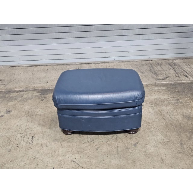 Late 20th Century Hancock & Moore Blue Leather Club Chair Arm Chair W Match Ottoman For Sale - Image 9 of 12
