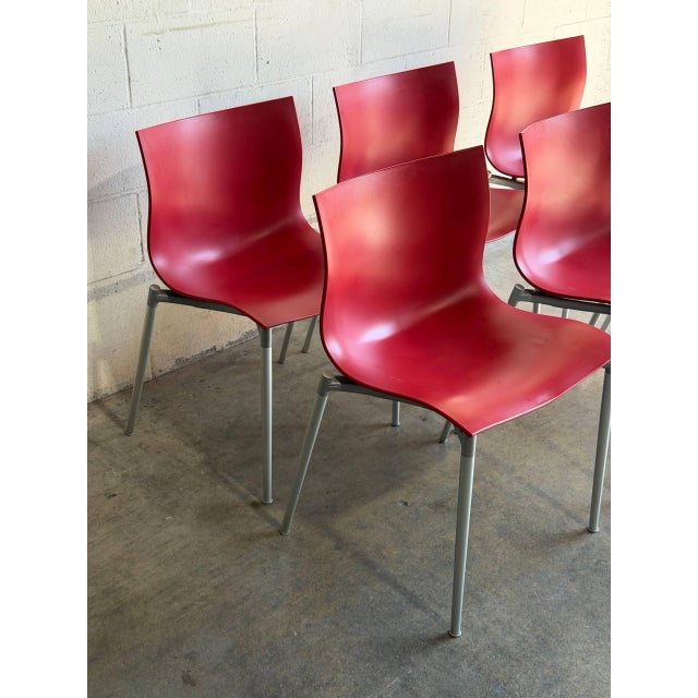 Philippe Starck Red Stacking Chairs Set of 6 Molded Plastic and Aluminum 1990s For Sale - Image 14 of 14