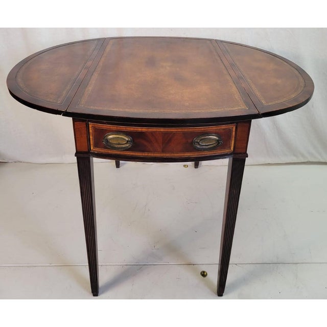 Hepplewhite 1920s Hepplewhite English Sofa Table, Drop Leaf, Reeded Banded Legs For Sale - Image 3 of 12