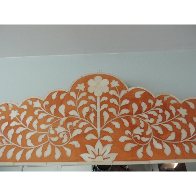 2010s Orange & Natural Faux-Camel Bone Inlaid Floral Pattern Mirror. For Sale - Image 5 of 7