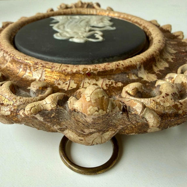 Black Vintage Limoges France Cameo Pair of Art Plaques Carved Gilt Wood Oval Frames Mid-Century Decor For Sale - Image 8 of 12