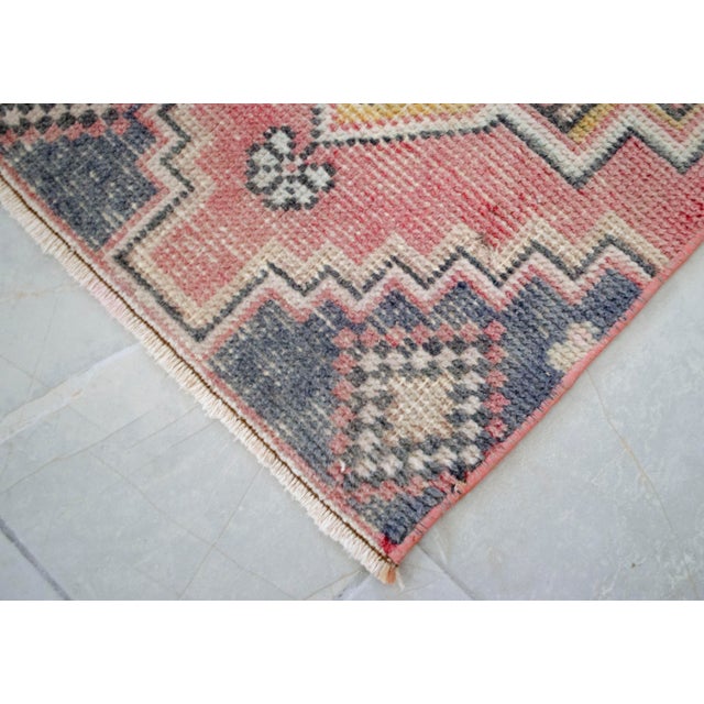 Rose 1970s Hand Knotted Small Turkish Rug Entryway Mat Bath Rug Kitchen Rug - 19'' X 41'' For Sale - Image 8 of 12