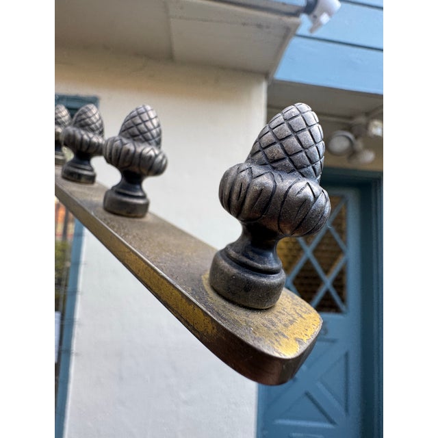 Brass Vintage Brass Commercial Valet Coat Stand With Acorn Finials & Ornate Cast Base, Hotel Lobby Style For Sale - Image 8 of 12