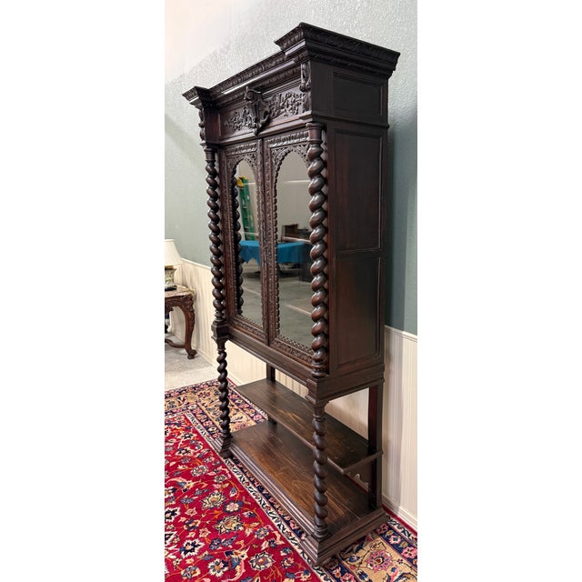 Brown Antique French Louis XIII Style Bookcase Display Cabinet Barley Twist Oak c.1880 For Sale - Image 8 of 18