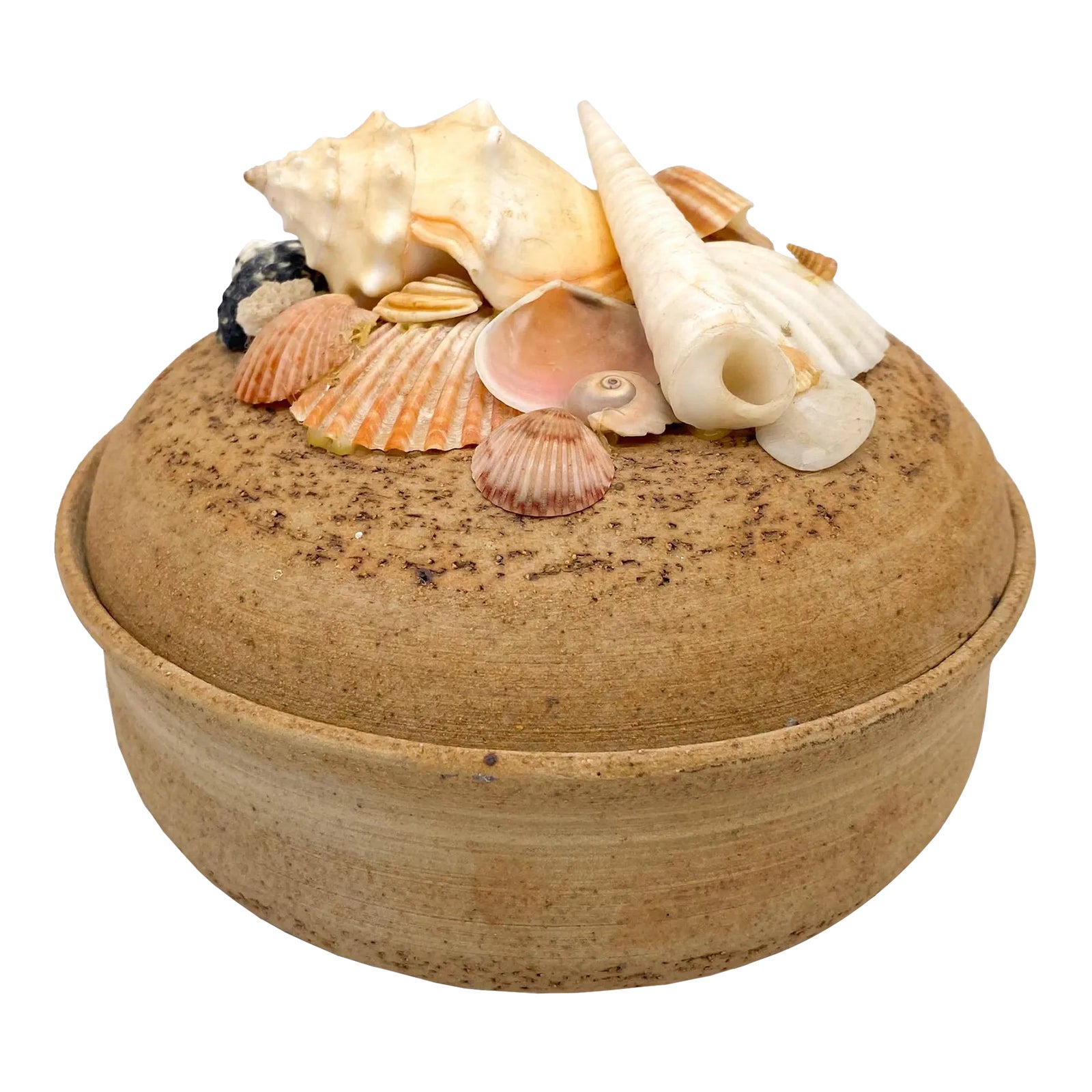 1980's Organic Modern Signed Stoneware Dish With Sea Shells on Lid ...