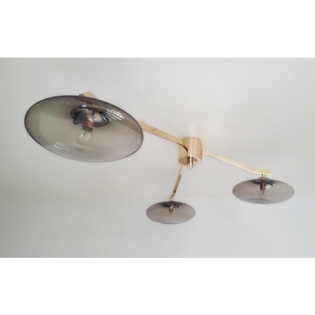 Mid-Century Modern Trio Angolo Polished Brass Smoky Glass Flush Mount by Fabio LTD For Sale - Image 3 of 7
