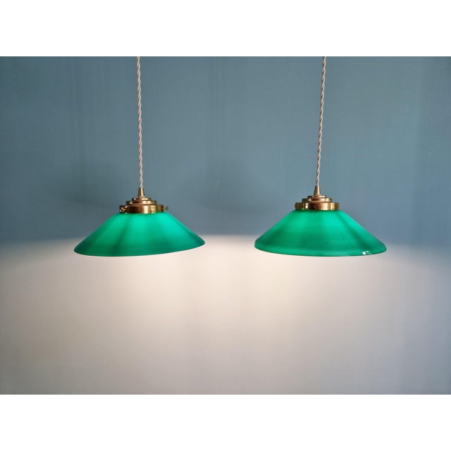 Art Deco Conical Green Opaline Pendant Lights, Set of 2 For Sale - Image 9 of 17