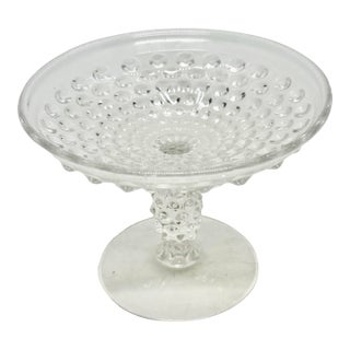 1930’s Duncan & Miller Clear Pressed Glass Pedestal 3 3/4” Compote Bowl Hobnail Thousand Eye Pattern For Sale