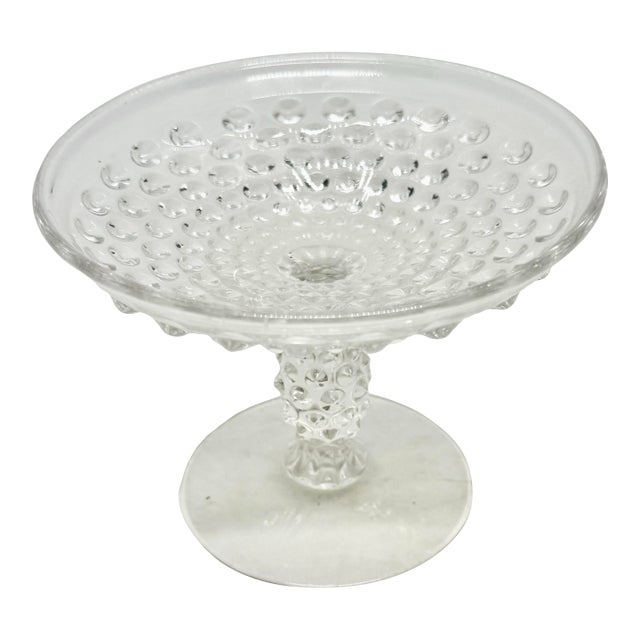 1930’s Duncan & Miller Clear Pressed Glass Pedestal 3 3/4” Compote Bowl Hobnail Thousand Eye Pattern For Sale