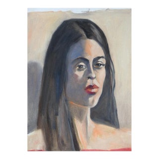 Contemporary Portrait Painting Woman With Black Hair For Sale