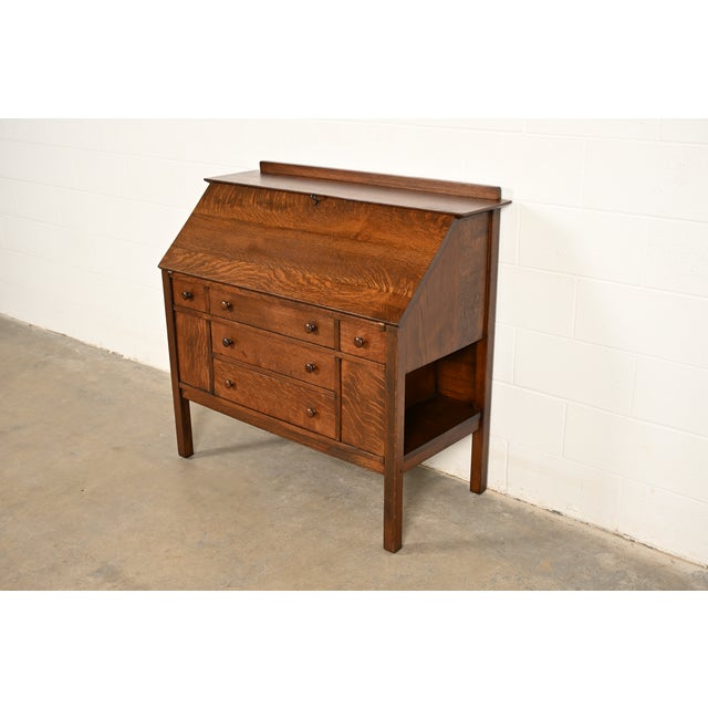 Mission L. & J. G. Stickley Antique Mission Oak Arts & Crafts Drop Front Secretary Desk, Newly Refinished For Sale - Image 3 of 15