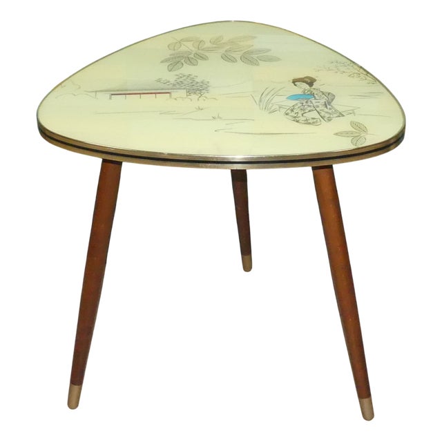 Asian Gold Cocktail Table with Cream-Colored Glass Top, 1960s For Sale