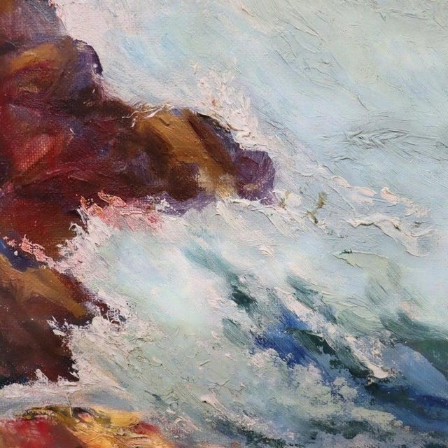 Coastal Oil on Board Painting of a Maine Coastal Scene Signed by Mo Henneman C1920 For Sale - Image 3 of 12