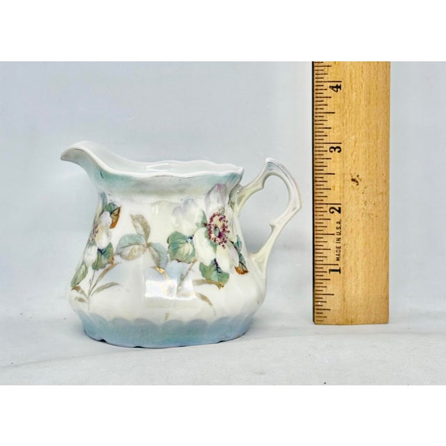 Vintage Bavarian Porcelain Creamer — Hand-Painted Floral, Ribbed Body, Red “Germany” Mark For Sale - Image 9 of 12