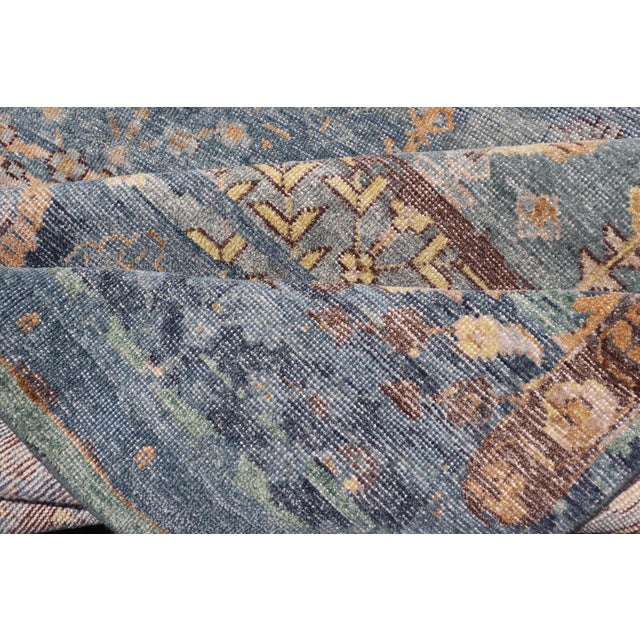Layered Modern Khotan Rug by Keivan Woven Arts in Blue and Warm Sand 10 X 14 For Sale - Image 16 of 16