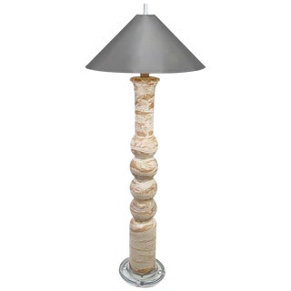 Textured and White Glazed Terracotta and Lucite Floor Lamp For Sale
